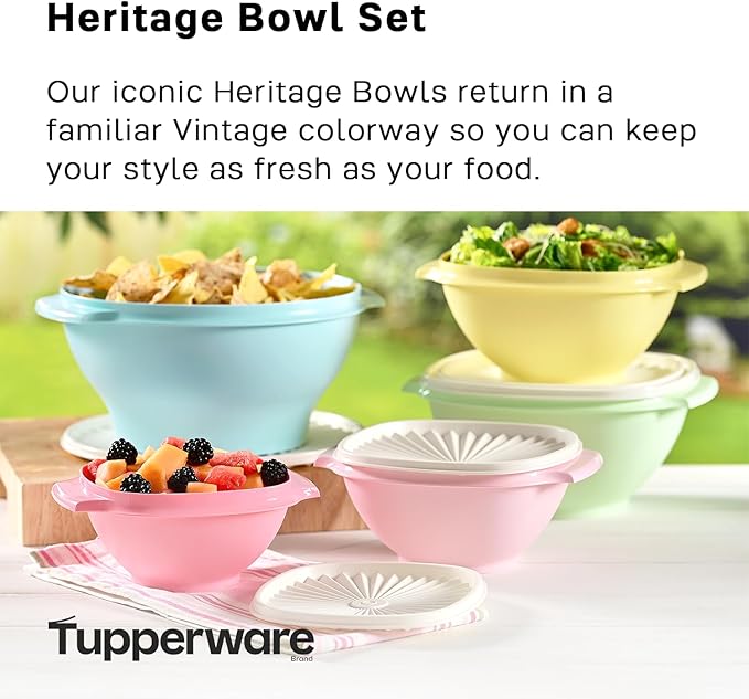 Tupperware Heritage 10-Piece Vintage Food Storage Set (5 Bowls + 5 Lids) | Plastic Food Storage Containers with Secure Lids, BPA-Free Materials, & Dishwasher-Safe for Kitchen Storage or Meal Prep - Image 2