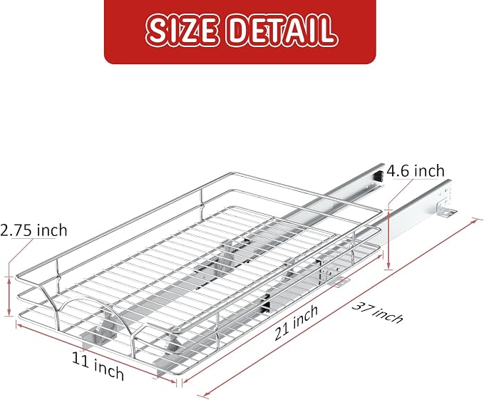 LOVMOR Pull Out Cabinet Organizer and Storage 11" W x 21" D, Slide Out Shelves for Kitchen Cabinets - Image 4