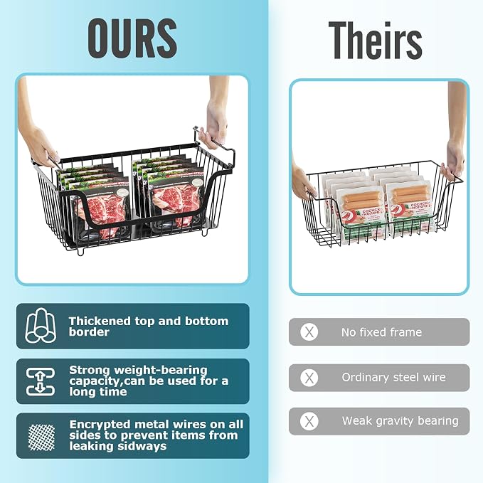 6 Pcs Stackable Wire Baskets for Pantry Organizers and Storage, | Vegetable Fruit Basket for Countertop,Kitchen Storage Metal Baskets,Produce Potato Onion Storage Bin,Black - Image 6