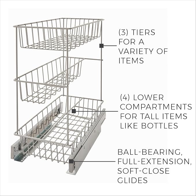 ClosetMaid 32105 Premium Wide 3-Tier Compact Kitchen Cabinet Pull-Out Basket, 8.75-Inch - Image 7