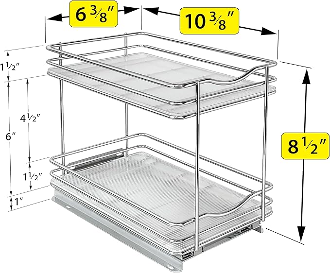 LYNK PROFESSIONAL® Pull Out Spice Organization for Cabinets - 6-3/8 inch Wide – Spice Rack for Inside Cabinets, Slide Out Spice Rack Organizer for cabinet – Pull Out Spice Rack, Sliding 2 Tier Chrome - Image 5