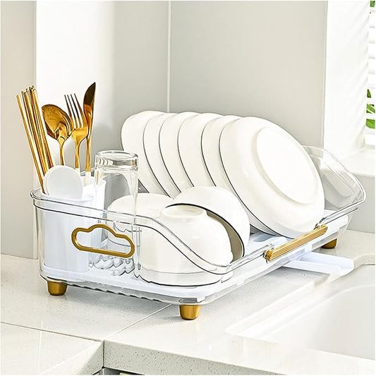 Dxcaicc Dish Drying Rack for Kitchen Counter, Drying Rack with Utensil Holder,Holder for Kitchen Dish Drainers for Kitchen Counter Storage, 17X5x10 Inch,Clear by Dxcaicc