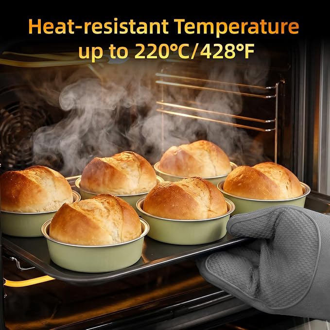 Beasea Disposable Tart Pans with Lids, 120 Pack 7.3oz Mini Pie Tins Creme Brulee Ramekins Aluminum Foil Pie Tart Cake Baking Pans Tins Cheesecake Containers for Birthday Party - Sage Green - Image 6