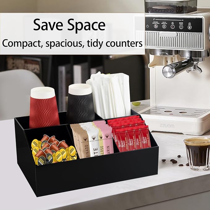 Acrylic Coffee Bar Station Organizer Countertop for Sugar Tea Packets Black - Image 2
