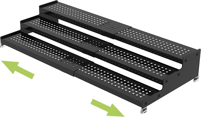 Jojocross Metal Spice Rack Organizer for Cabinet, 3 Tier Expandable Spice Storage shelf, Great for Kitchen Cabinets, Cupboard,Pantry and Countertop More,Metal plate with hole(1PACK/BLACK) by JOJOCROSSHIGHQUALITYLIFE