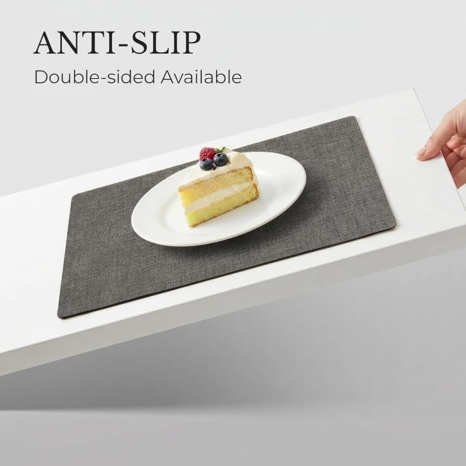 Romanstile Vinyl Placemats Set of 6, Reversible Faux Leather Heat Resistant Wipeable Table Mats, Waterproof Washable Non-Slip Table Placemats for Dining/Kitchen/Party/Outdoor (Dark Gray, 12" x 17") - Image 6