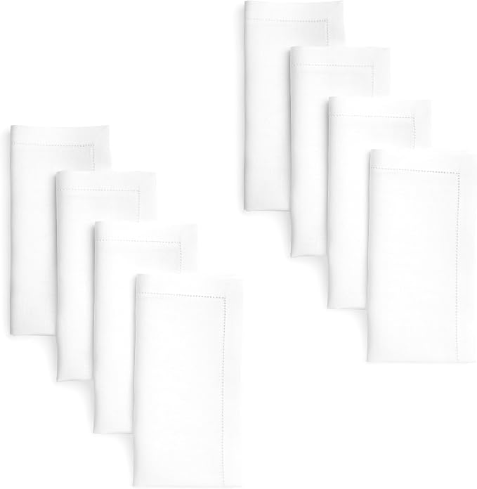 Signature Linen™ by D'Moksha White Dinner Napkins Set of 8, 20 x 20 Inch Cloth Napkins, 100% Pure Linen, Hemstitch, Machine Washable Table Napkins- Summer, Weddings, Outdoor hostings by DMokshaHomes