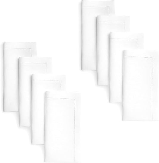 Signature Linen™ by D'Moksha White Dinner Napkins Set of 8, 20 x 20 Inch Cloth Napkins, 100% Pure Linen, Hemstitch, Machine Washable Table Napkins- Summer, Weddings, Outdoor hostings by DMokshaHomes