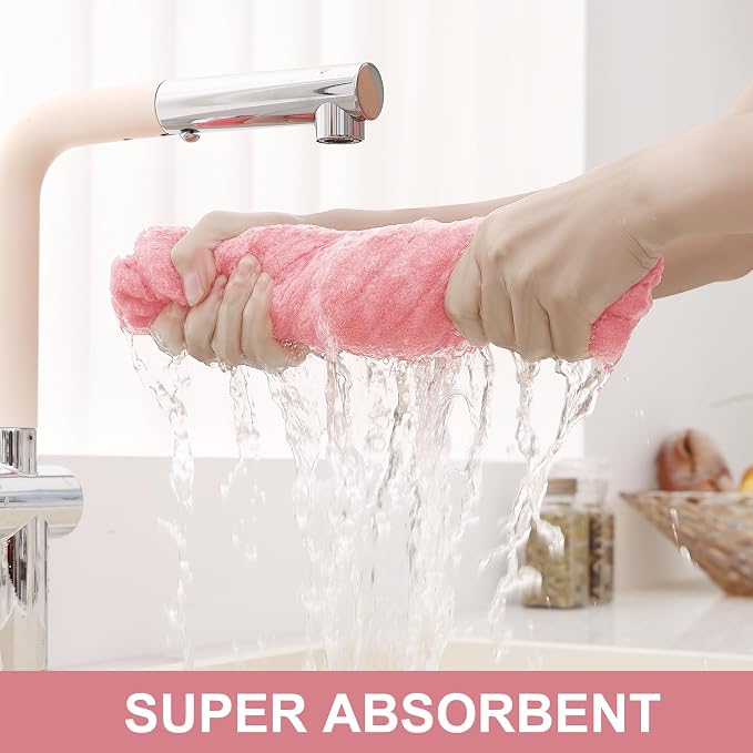 Homaxy Premium Ring Spun Cotton 390 GSM Kitchen Towels, 6 Pack, Pink | 16" x 28" Large Dish Towels, Super Absorbent Terry Hand Towels, Soft Tea Towels with Hanging Loops - Image 3