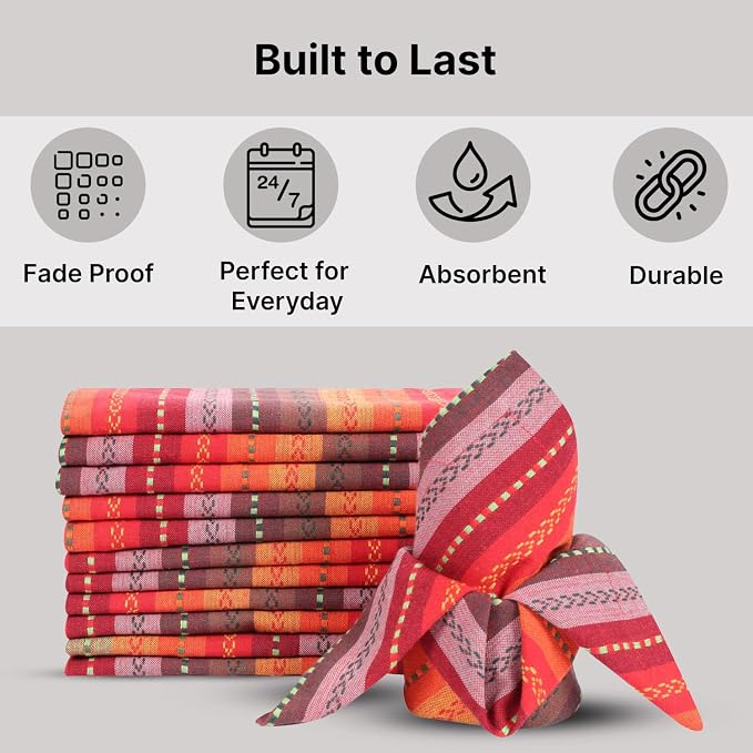 LFH Home Cotton Rich Cloth Salsa Napkin Set of 12 Valentine’s Day Romantic Red Washable Soft Durable Striped Table Napkins for Dining, Wedding, Daily Use, Reusable Eco-Friendly Fabric (18x18) - Image 5