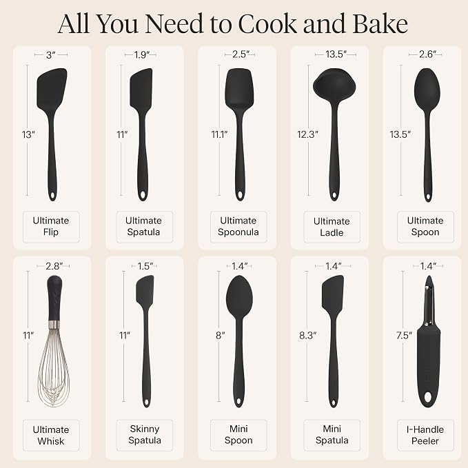 GIR: Get It Right 10-Piece Cooking Utensils Set - Black Silicone - Spatula Set, Silicone Spatulas & Kitchen Spoons - Heat-Resistant up to 425°F - Nonstick Cookware-Friendly - Dishwasher-Friendly - Image 3