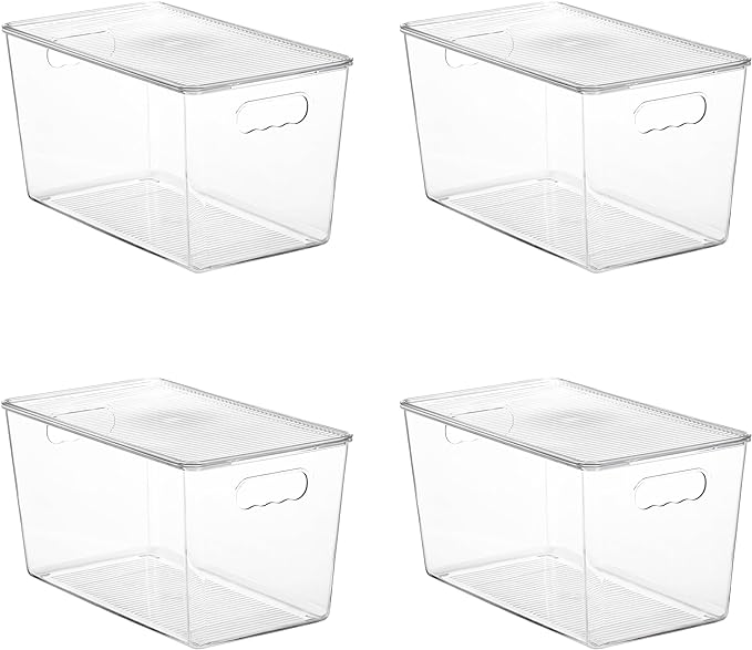 Vtopmart 4 Pack Clear Stackable Storage Bins with Lids, XLarge | BPA-free Plastic, Organize Vertically, For Pantry Kitchen Fridge Cabinet Closet Bathroom, Built to Last, Easy to Move by Vtopmart