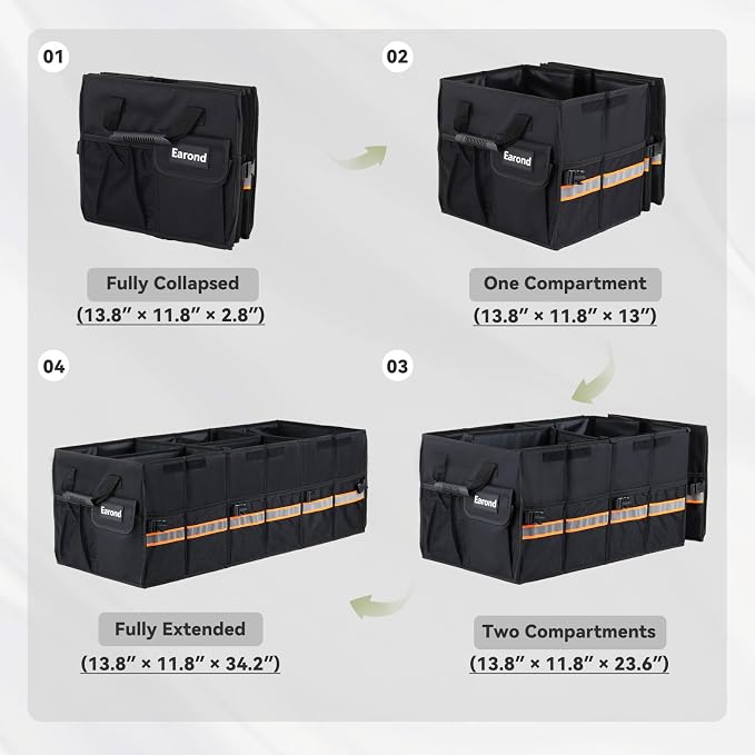Car Trunk Organizer with Lid,Collapsible Car Storage Organizer with Multi Compartments and Securing Straps for SUV,Sedan,Jeep-Black - Image 3
