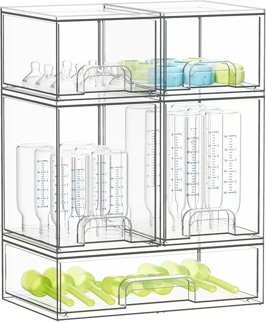 SpaceAid Bottle Storage Organizer Baby - Acrylic Bottles Station Organizer Container, Stackable Clear Drawers for Countertop, Vanity, Bathroom, Cabinet, Pantry Organization, 5 Pack, 2S2M1L, 15.4"H by SpaceAid