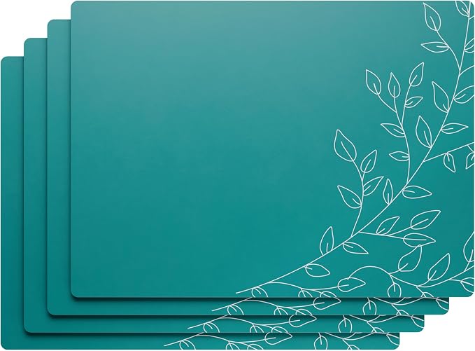 Royalty Art Boho Placemats, Set of 4, Deep Sea Green, Cork Backed | Wipeable heat resistant surface, kitchen and dining table protection, floral farmhouse pattern - Image 2