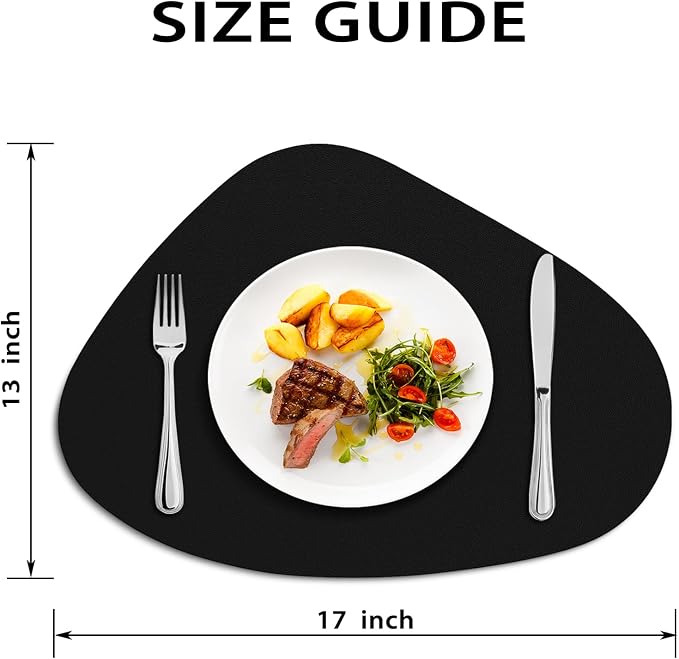 Faux Leather Placemats Set of 8, Wipeable & Washable Table Mats | Waterproof, Heat-Resistant & Easy to Clean Round Place Mats for Dining & Kitchen, 17''x13'', Black - Image 6