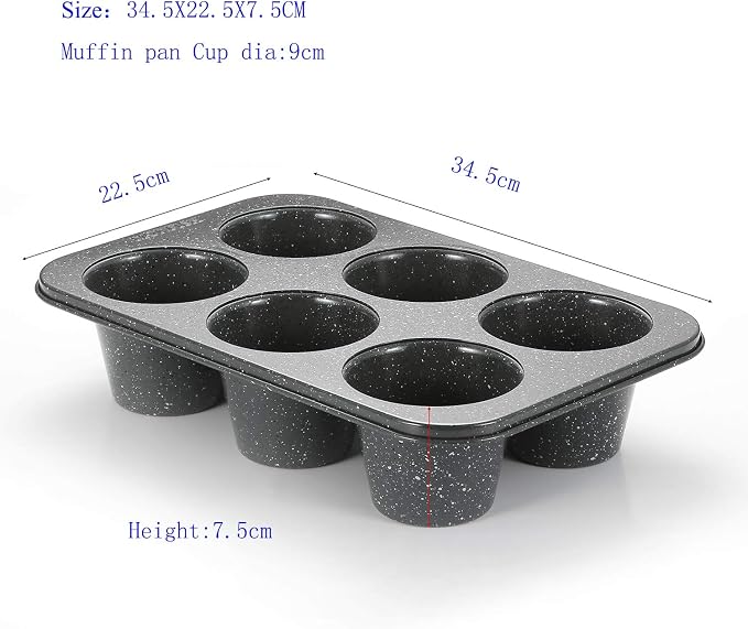 Monfish Jumbo Deep Muffin pan 6 cup large cupcake pan gray granite finish Carbon steel muffin tin 3.5x3inch cup (deep 6 cup) - Image 5