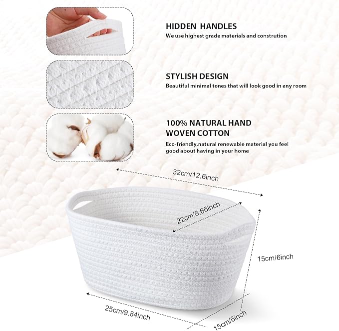 12 Pack Small Storage Baskets for Organizing, Woven Rope Bins,White - Image 2