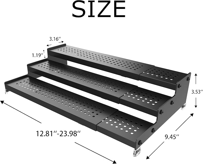 Expandable 3-Tier Spice Metal Shelf Rack, Black, 2 Packs | Kitchen Cabinet and Pantry Organizer, Seasoning Storage, Countertop Organization - Image 3