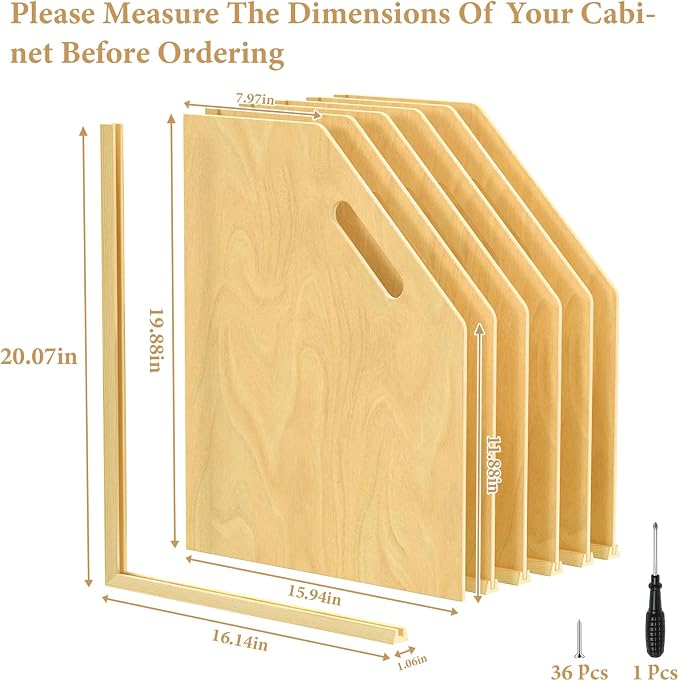 6 Pack Wood Tray Dividers for Cabinet, Cookie Sheet Organizer for Cabinet | No cutting required, Premium Wood, 2 Assembly Methods, Kitchen Cabinet Dividers for Storing pans, Baking tray, Cutting Board - Image 2