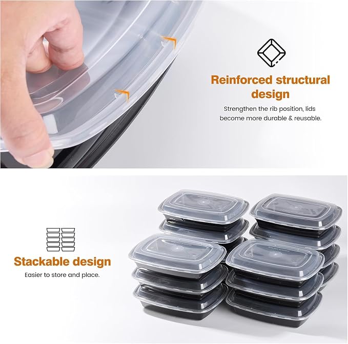 Glotoch Meal Prep Containers 1-Compartment with Lids 300 Pack 32oz, Disposable Plastic Food Storage Containers, Takeout & Restaurant, BPA-Free, Stackable, Microwave/Freezer/Dishwasher Safe - Image 3