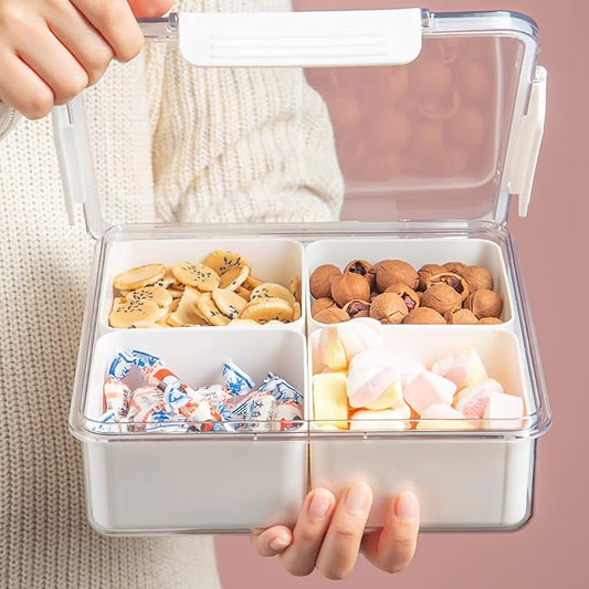 Divided Serving Tray with Lid for Veggie Charcuterie Container Portion Control Salad Keeper with 4 Removable Boxes Stackable Refrigerator Organizer Bins Food Storage Organizer Produce Saver by MineSign