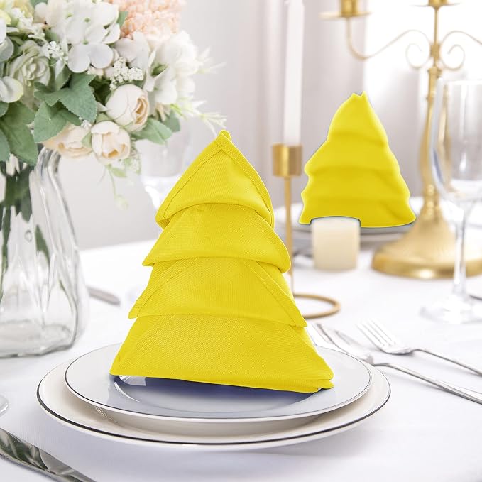 50pcs Polyester Cloth Napkins - 20 x 20 inch Yellow Dinner Washable Napkins with Hemmed Edges for Restaurant/Wedding/Hotel(50,Yellow) - Image 4