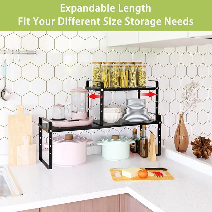 Across-Star Expandable Cabinet Shelf Organizer Rack, Stackable Kitchen Counter Storage Shelves Stand, Adjustable Height Pantry Shelf Spice Rack - Image 3