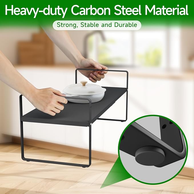 Expandable Adjustable Atackable Kitchen Cabinets Organizer | 80 lb Heavy Duty Metal Pantry Storage Shelves Racks for kitchen, Small Cupboard Organizers with 4 Height Levels - Image 6