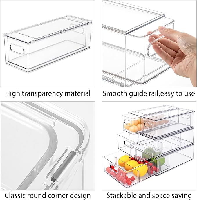 3Pack Fridge Organizer Drawer Divider Cube Pull-Out Bins Clear Food Container Refrigerator Storage box Produce Saver for Pantry Kitchen Cabinet - Image 4