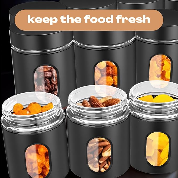 Patelai 6 Pack Kitchen Canisters Set 20 oz Airtight Stainless Steel Canister Food Storage Container with Window Glass, Coffee Sugar Candy Jars Tea Organizer for Flour Cookies Spice Kitchen (Black) - Image 6