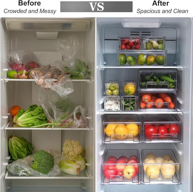 Taiuloo 2 Pack Stackable Refrigerator Organizer Bins with Pull-Out Drawer, Clear BPA-Free Food Storage Containers for Fridge Freezer, Kitchen Pantry Cabinet & Bathroom Vanity Organization - Image 5
