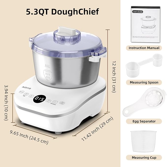 AIZIYO DoughChief, 5.3QT Dough Mixer, Dough Maker with Ferment Function, 304 Stainless Steel Bowl, Removeable lid, Touch Panel Control, Electric Dough Proofing Box for Pizza & Bread - Image 9