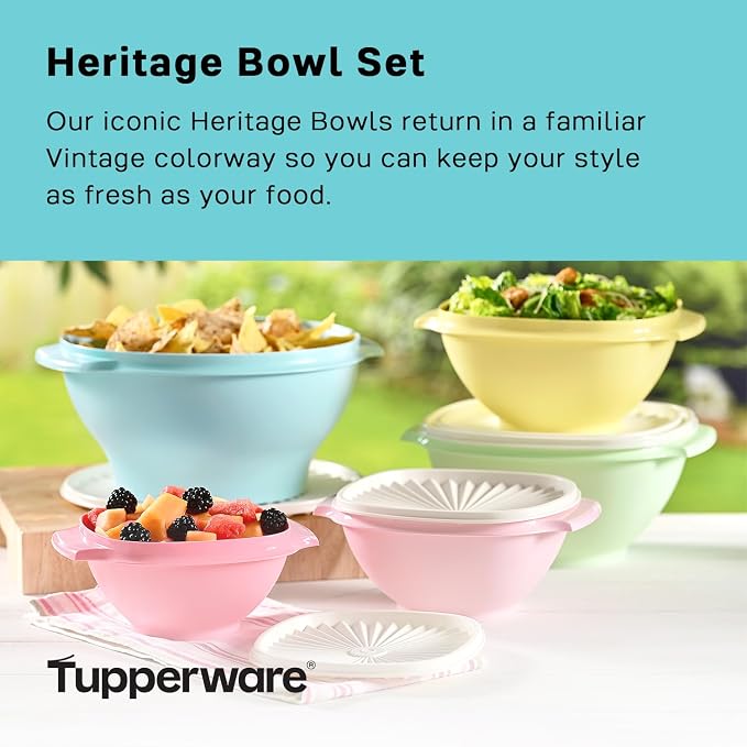 Tupperware Heritage Collection 17.25 Cup Bowl with Starburst Lid, Light Blue Vintage Color, Dishwasher Safe and BPA Free (4.1 L) - Image 2