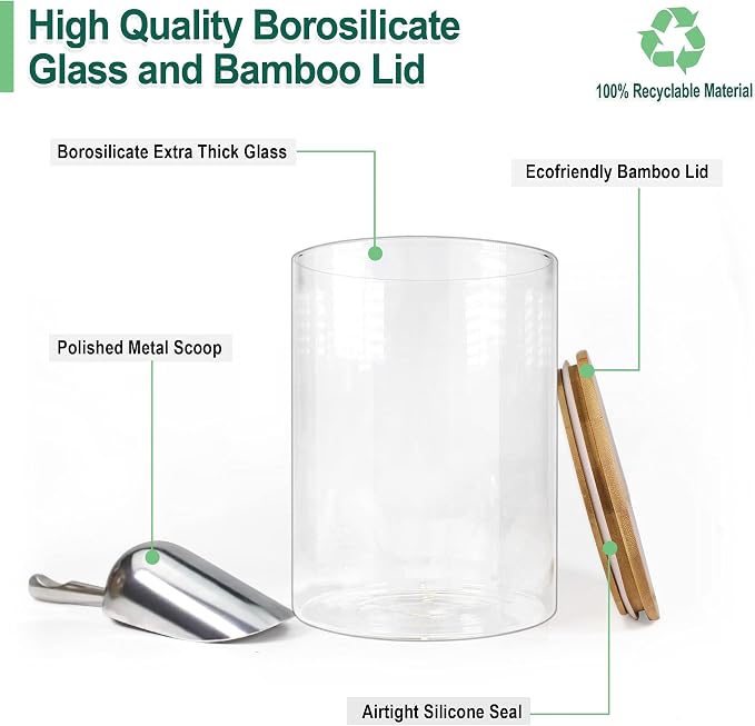Glass Jars with Airtight Lids, Airtight Glass Canisters with Locking Lids, (Bamboo 100oz) - Image 3