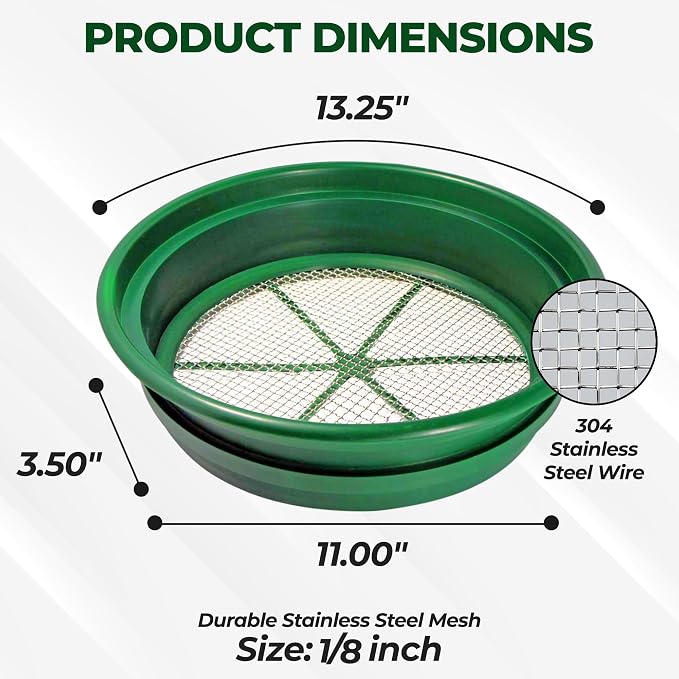 SE 13.25 Inch Wide Stackable Classifier Gold Prospecting Pan - 1/8 Inch Stainless Steel Mesh Sifting Pan, Green - Image 3