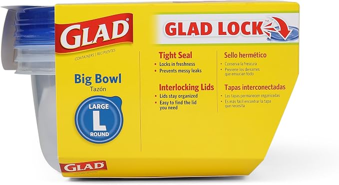 Glad GladWare Big Bowl Food Storage Containers with Lids, Large Round No BPA Plastic Containers for Soups, Salads, and Meal Prep, Lock Tight Seal, Microwave Dishwasher Safe, 48 Oz, 3 Count - 6 Pack | Lock-tight seal for soups, salads, and meal prep in ... - Image 9
