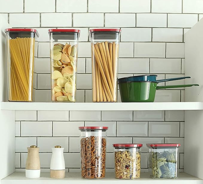 Neoflam 16 Set, Kitchen Pantry Airtight Smart Seal Square Dry Food Storage with Lid, BPA Free, Modular, Stackable, Clear Canister for Cereal, Sugar, Flour, Snack, Coffee, Pasta, Spaghetti Container - Image 7