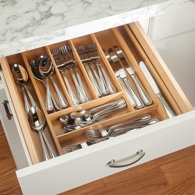 Fox Valley Traders Bamboo Expandable Cutlery and Utensil Drawer Organizer | by HMP, Adjustable Drawer Organizer - Image 2