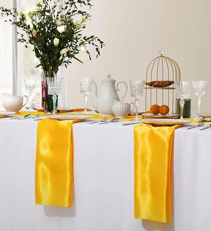 MDS® Pack of 100 Satin Napkins 12 x 12 Inch, Soft Silky Reusable Cloth Dinner Table Napkins for Wedding Décor, Reception, Birthday, Parties, Banquets, Catering, Restaurants & Hotel - Yellow Gold - Image 5