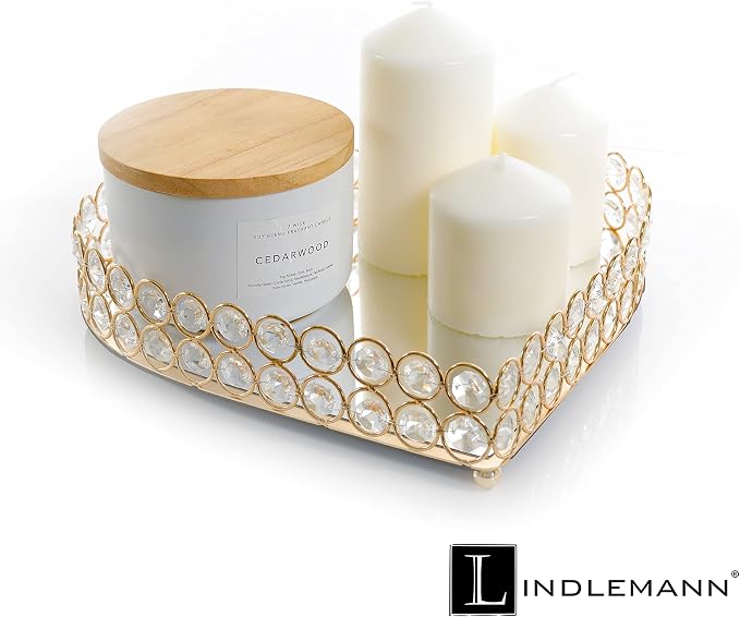 Heart Shaped Decorative Tray Metal Crystal Vanity Trays Glass Mirror Perfume Organiser Makeup Jewelry Trinket Holder for Party & Holiday Home Decoration (Heart, 11in, Gold) - Image 3