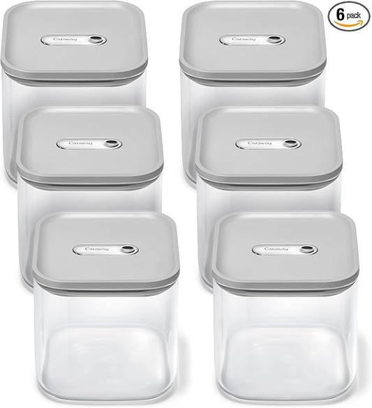 Caraway 2.5 qt Glass Airtight Food Storage Containers with Lids | Non-Toxic, Stackable, Space-Saving Airtight Containers for Pantry, Dry Goods, 6 Pack, Gray by Unknown
