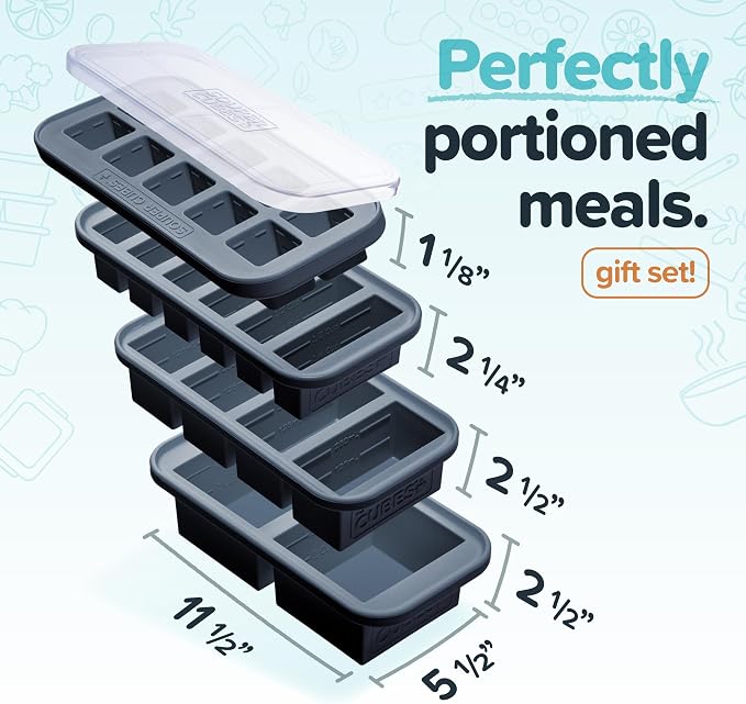 Souper Cubes Silicone Freezer Molds Gift Set, Charcoal | 2 Tbsp, 1/2 Cup, 1 Cup and 2 Cup Silicone Molds for Food Set, Perfect for Freezing Soup, Grains, Proteins, Herbs and More - Image 3