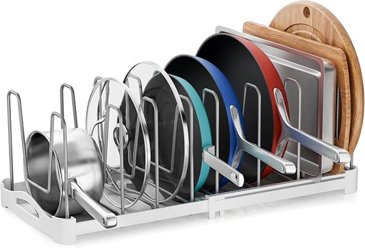 EVERIE Adjustable Cabinet Organizer for Pot Lids, Bakeware, Cookie Sheets & Cutting Boards, Upright Storage Rack for Kitchen Cabinet, Stable Dividers, 9.7" Deep, 12.6" to 21.5" Wide, GS02SS | 5mm Steel Dividers, Anti-Wobble, M-Slot for Lid Handles, BPA... by EVERIE