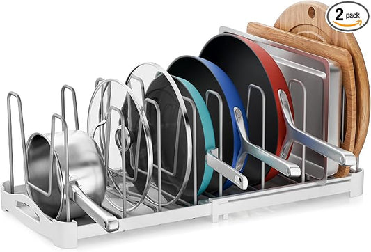 EVERIE Adjustable Bakeware Organizer Pot Lid Holder Rack for Pots, Cake Molds, Cutting Boards, Mats, Cookware, GS02SS, Pack of 2 by EVERIE