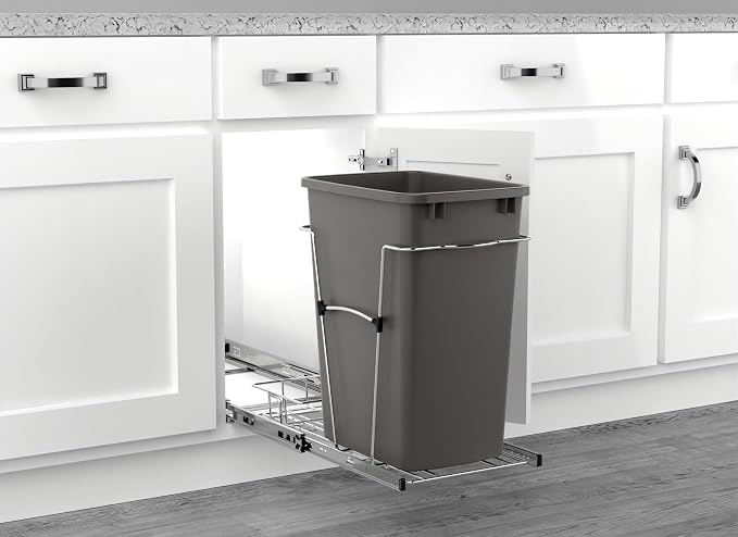 Rev-A-Shelf Single 35 Qt Pullout Trash Can for Base Kitchen Cabinets, Garbage Waste Bin System with Full Extension Slides, Min Opening Width of 11.5", Orion Gray, RV-12KD-13C-S - Image 6
