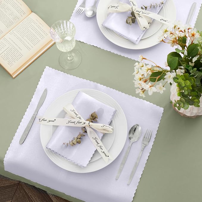 VACVELT 100 Pack White Scalloped Satin Napkins 17x17 Inch Wedding | Scalloped Floral Edges With Silky Smooth Finish, Seamless Design, Machine Washable Wrinkle And Fade Resistant - Image 3
