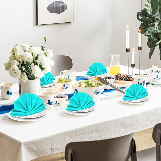 SuperO Set of 120 Cloth Napkins 17 x 17 Inch, Polyester Solid Washable Dinner Napkins with Hemmed Edges,Great for Restaurant, Wedding and Party(Turquoise) - Image 5