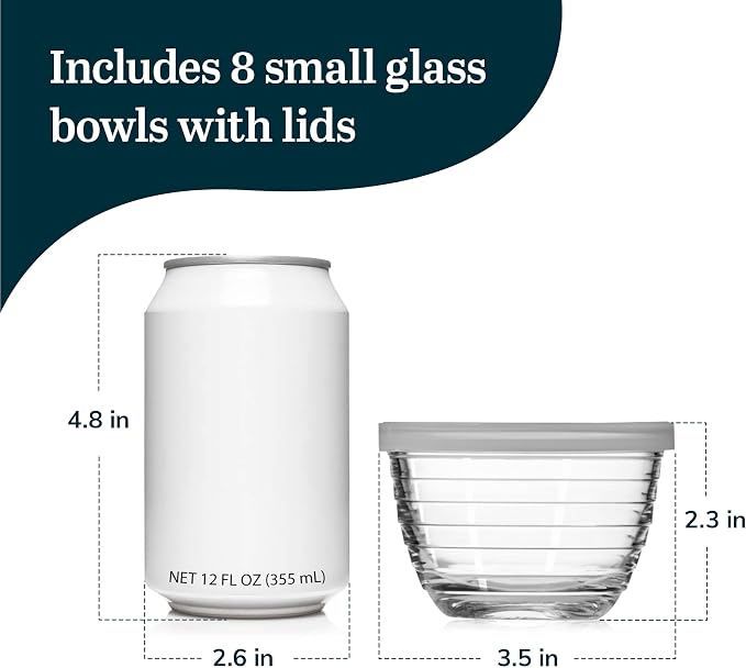 Libbey Small Glass Bowls with Lids Set of 8, Food Storage Prep Containers | Set of 8 Glass Bowls with Secure Lids Store Leftovers, Snacks, Sauces & Meal Prep Ingredients; Dishwasher Safe for Daily Use - Image 3