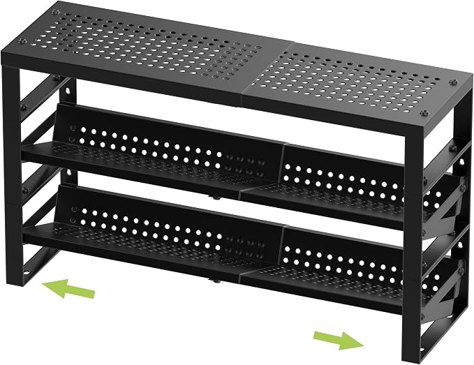 Jojocross Expandable, Stackable, Adjustable Spice Rack kitchen Organizer,Metal Pantry Storage Shelves - Multi-Tier Shelf for Cabinet, Countertop, Pantries, Cupboard or Wall Mount,Black by JOJOCROSSHIGHQUALITYLIFE